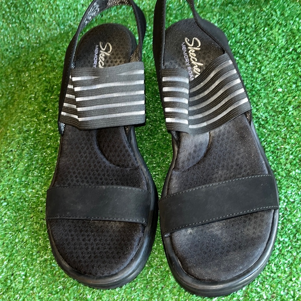 Skechers Cali Memory Foam Open Toe Elastic Strap … - image 2